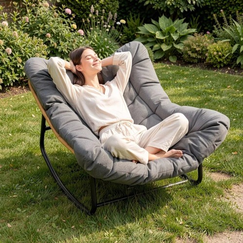 Wide egg rocking chair - chair, rattan